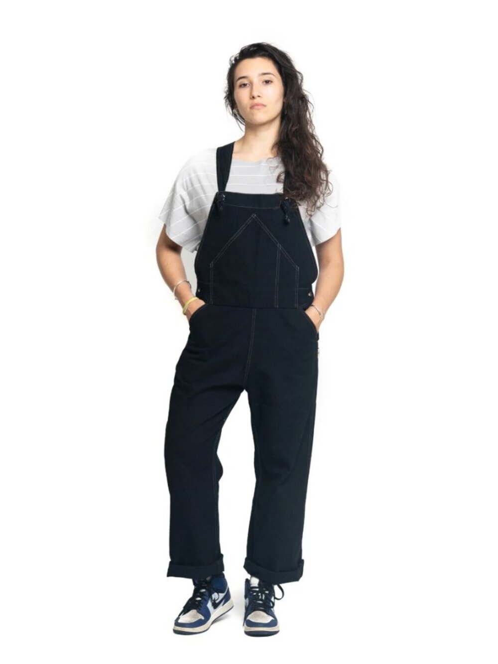Utility Canvas Black Adjustable Tie Strap Cotton Overalls Women's Size Medium
